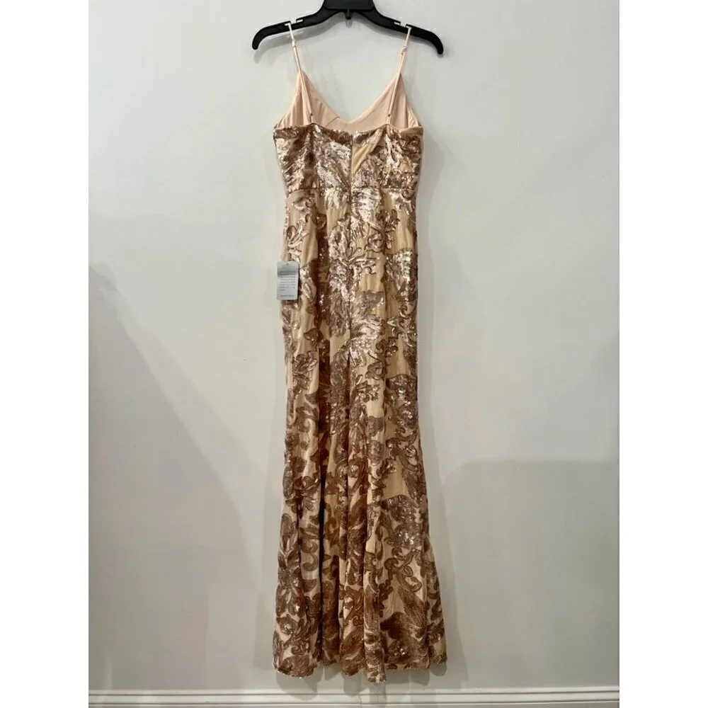 New Lulus Size S Love to You Blush Sequin Velvet Maxi Gown Velour Mermaid Dress - Picture 11 of 14